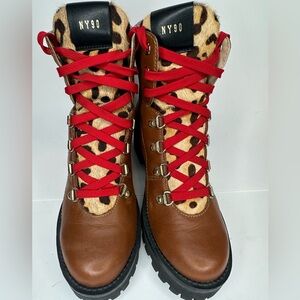 STEVE MADDEN Women's Brown Leather & Cow Hair BAM Chunky Hiking Boots SZ 7.5